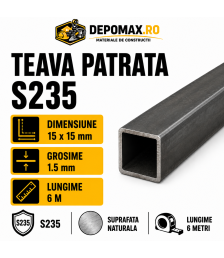 Teava patrata 15 x 15 x 1.5 mm, 6 metri